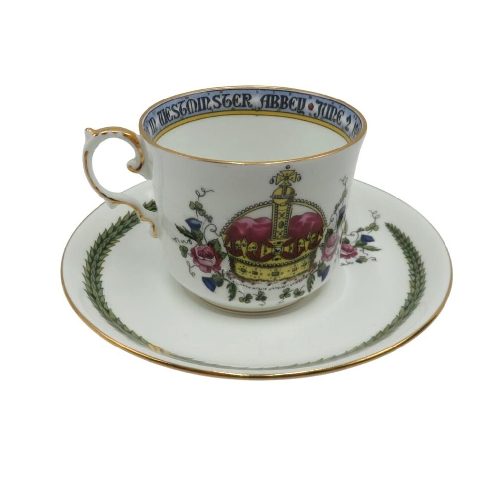 AYNSLEY Queen Elizabeth II Coronation 1953 Bone China Tea Cup & Saucer Set
